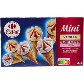 CARREFOUR EXTRA Glaces mini cône vanille/fraise 344g