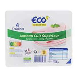 ECO+ Jambon supérieur Sans couenne 4 tranches 160g