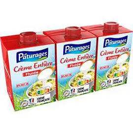 PÂTURAGES Crème entière fluide 30% MG UHT 3x20cl