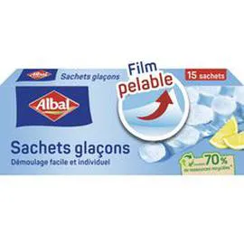 ALBAL Sachets glaçons recyclés film pelable démoulage facile et individuel x15