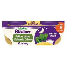 BLÉDINA, BLÉDÎNER Plat bébé dès 8 mois petites pâtes épinards crème 2x200g