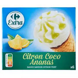 CARREFOUR Glace Cône citron coco ananas 6x72,2g