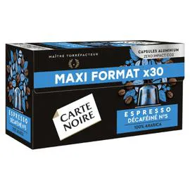 CARTE NOIRE Café capsules Compatibles Nespresso espresso décaféiné x30