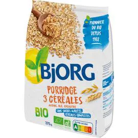 BJORG Porridge 3 céréales bio sans sucres ajoutés 375g