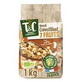 TERRES & CÉRÉALES BIO Céréales muesli croustillant 7 fruits sans huile de palme Bio 1kg
