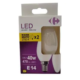 CARREFOUR Ampoule LED E14 Flamme Blanc-chaud 40W X2 x2