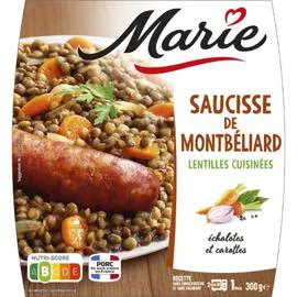 MARIE Plat cuisiné saucisse Montbéliard/lentilles 300g