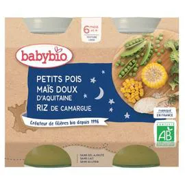 BABYBIO Petit pot bébé dès 6 mois, petits pois maïs riz 2x200g