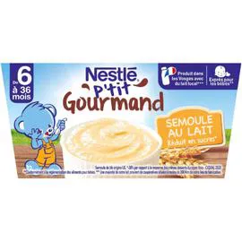 NESTLÉ, P'TIT GOURMAND Desserts bébé semoule - dès 6 mois 4x100g