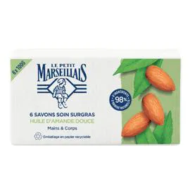 LE PETIT MARSEILLAIS Savon Mains Et Corps Soin Surgras À L'Huile D'Amande Douce 6x100g