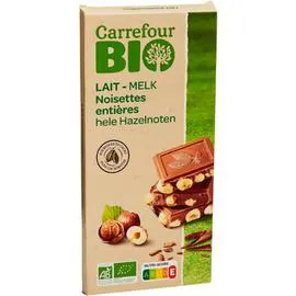 CARREFOUR BIO Chocolat au lait noisettes entières 200g