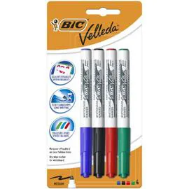 BIC, VELLEDA Marqueurs effaçables medium coloris assortis x4