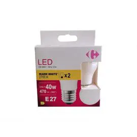 CARREFOUR Ampoule LED E27 Sphérique Blanc-chaud 40W X2 x2