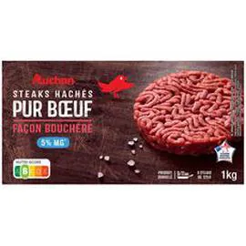 AUCHAN Steaks hachés façon bouchère 5% MG 1kg