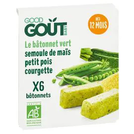 GOOD GOÛT BABY Bâtonnet de petit pois courgette semoule de maïs bio dès 12 mois 120g