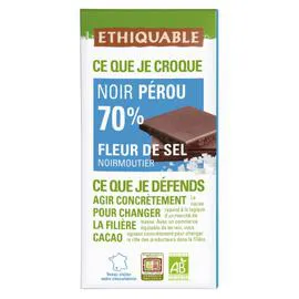 ÉTHIQUABLE Chocolat noir 70% cacao sel de Camargue Pérou Bio 100g