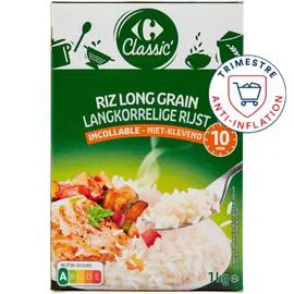 CARREFOUR CLASSIC' Riz long grain incollable 10 min 1kg