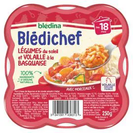 BLÉDINA, BLÉDICHEF Plat bébé dès 18 mois légumes du soleil et volaille à la basquaise 250g