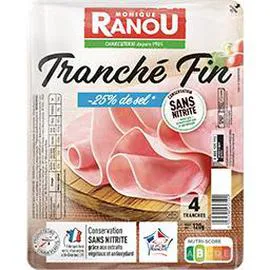 MONIQUE RANOU Jambon tranché Fin réduit en sel conservation sans nitrite sans couenne 120g