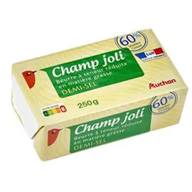 AUCHAN Beurre demi-sel allégé 60% MG 250g