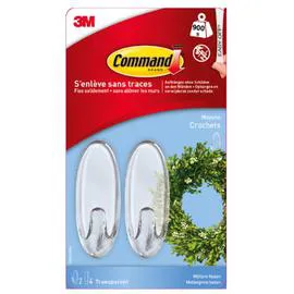 COMMAND Crochet oval transparent enlevable modèle moyen x2