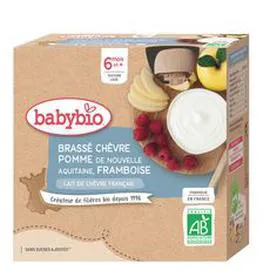 BABYBIO Gourde brassé au lait de chèvre pomme et framboise bio dès 6 mois 4x85g
