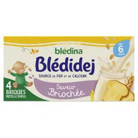 BLÉDINA, BLÉDIDEJ Lait et céréales bébé dès 6 mois saveur briochée 4x250ml