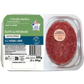 MONOPRIX Steaks hachés de boeuf façon bouchère 5% matières grasses 400g