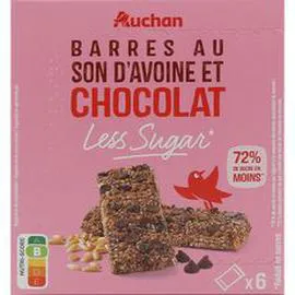 AUCHAN Less Sugar Barres au son d'avoine et chocolat 180g