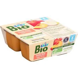 CARREFOUR BABY BIO Desserts bébé bio dès 6 mois pomme pêche 4x100g
