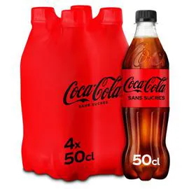 COCA-COLA Soda zéro sans sucres 4x50cl