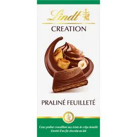 LINDT, CRÉATION Chocolat Lait Praliné Feuilleté 150g
