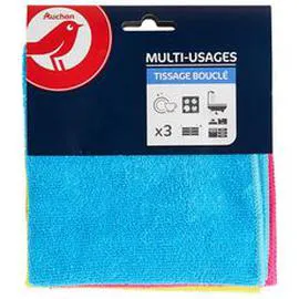 AUCHAN Chiffons microfibre à tissage bouclé multi-usage 30x30cm x3
