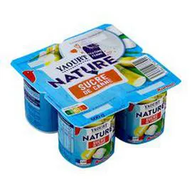 AUCHAN Yaourt nature au sucre de canne 4x125g
