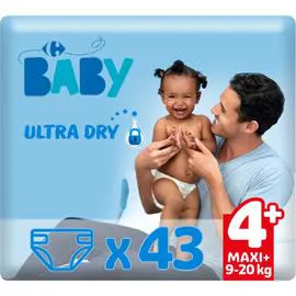 CARREFOUR BABY Couches Ultra Dry taille 4 maxi+ : 9-20 kg x43