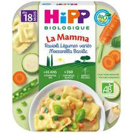 HIPP BIOLOGIQUE La mamma assiette ravioli légumes mozzarella basilic bio dès 18 mois 250g