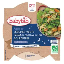 BABYBIO Assiette Bonne Nuit Poêlée de Légumes Verts Panais Boulghour à La Coriandre 230g