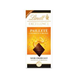 LINDT, EXCELLENCE Tablette de chocolat excellence noir gaufrette orange 100g