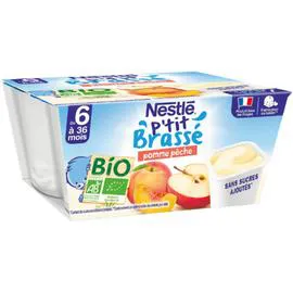 NESTLÉ, P'TIT BRASSÉ Desserts bébé dès 6 mois pomme pêche bio 4x90g