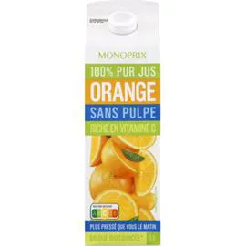 MONOPRIX Jus d'orange sans pulpe 100% pur jus 1l