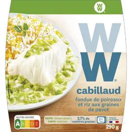 WW, WEIGHT WATCHERS Plat cuisiné cabillaud fondue de poireaux 290g