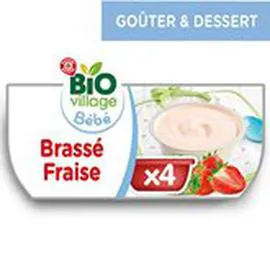 MARQUE REPÈRE, BIO VILLAGE Dessert lacté Fraise brassé - 6-9 mois 4x100g