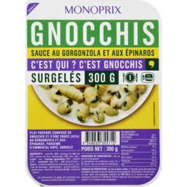 MONOPRIX Gnocchis sauce au gorgonzola et aux épinards, surgelé 300g