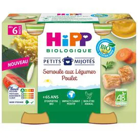 HIPP BIOLOGIQUE Petits mijotés pot semoule aux légumes poulet bio dès 6 mois 2x190g