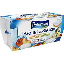PÂTURAGES Yaourt à la Grecque sur lit aux fruits pêches/poires 600g
