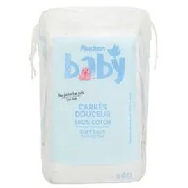 AUCHAN, COSMIA BABY Coton carrés douceur pour bébé x40