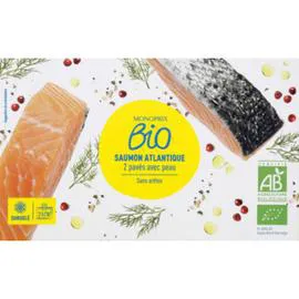MONOPRIX BIO Saumon Atlantique pavés avec peau bio, sans arêtes, surgelé 200g