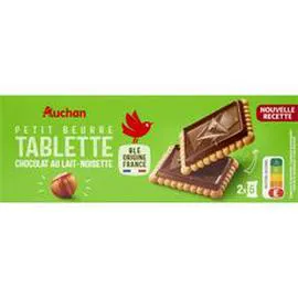 AUCHAN Petits beurre avec tablette de chocolat saveur noisettes, sachets fraîcheur 150g