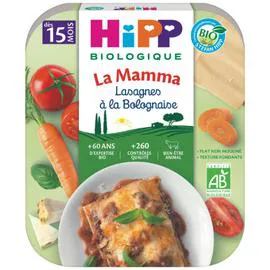 HIPP BIOLOGIQUE Plat bébé dès 15 mois lasagnes à la bolognaise Bio 250g