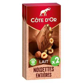CÔTE D'OR Chocolat au lait noisettes entières 2x180g